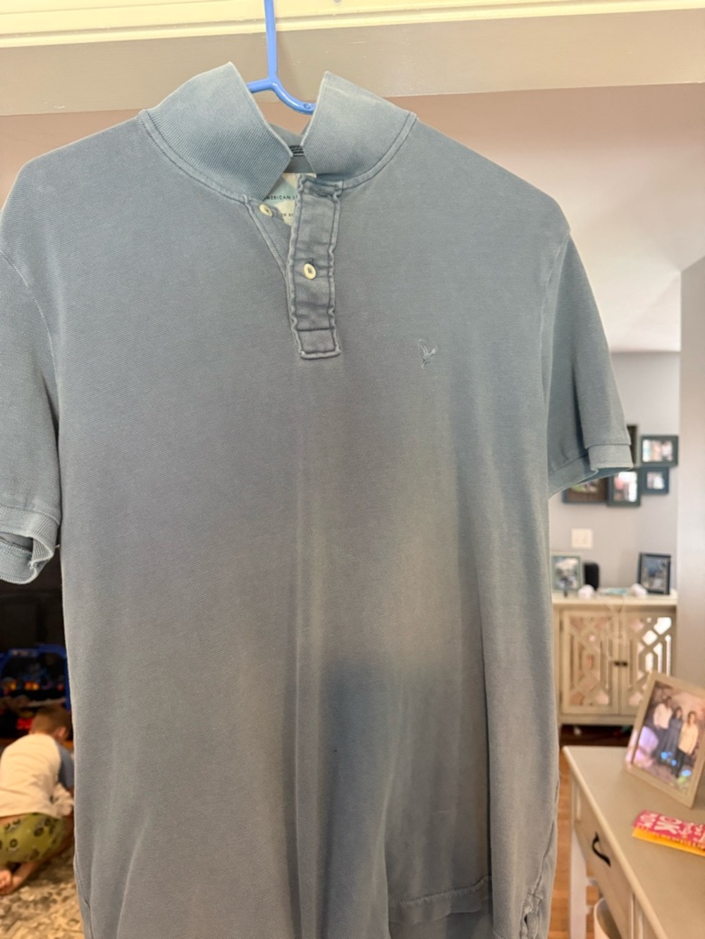 American Eagle Outfitters Men's Washed Slate Blue Polo